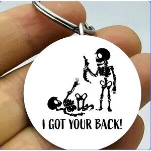Skeleton Skull Funny Cute Art Got Back Stainless Keychain Spine Art  Scary